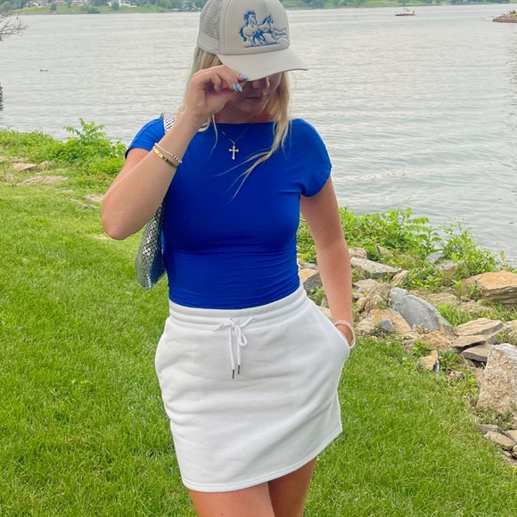 Love Streak White Drawstring Sweatshirt Like Fleece Skirt Pockets Summer Coverup - Picture 8 of 9